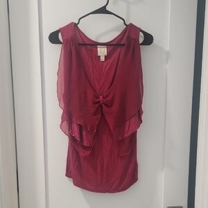 Red Ruffled Tie Front Blouse